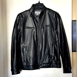 Michael Kors men’s black perforated faux leather moto jacket. Size M.